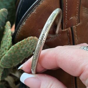Engraved Silver Bangle Bracelet - a cuff with Floral Detailing
